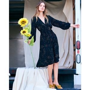 A.L.C. Samantha Deep-V Long Sleeve Silk Midi Dress